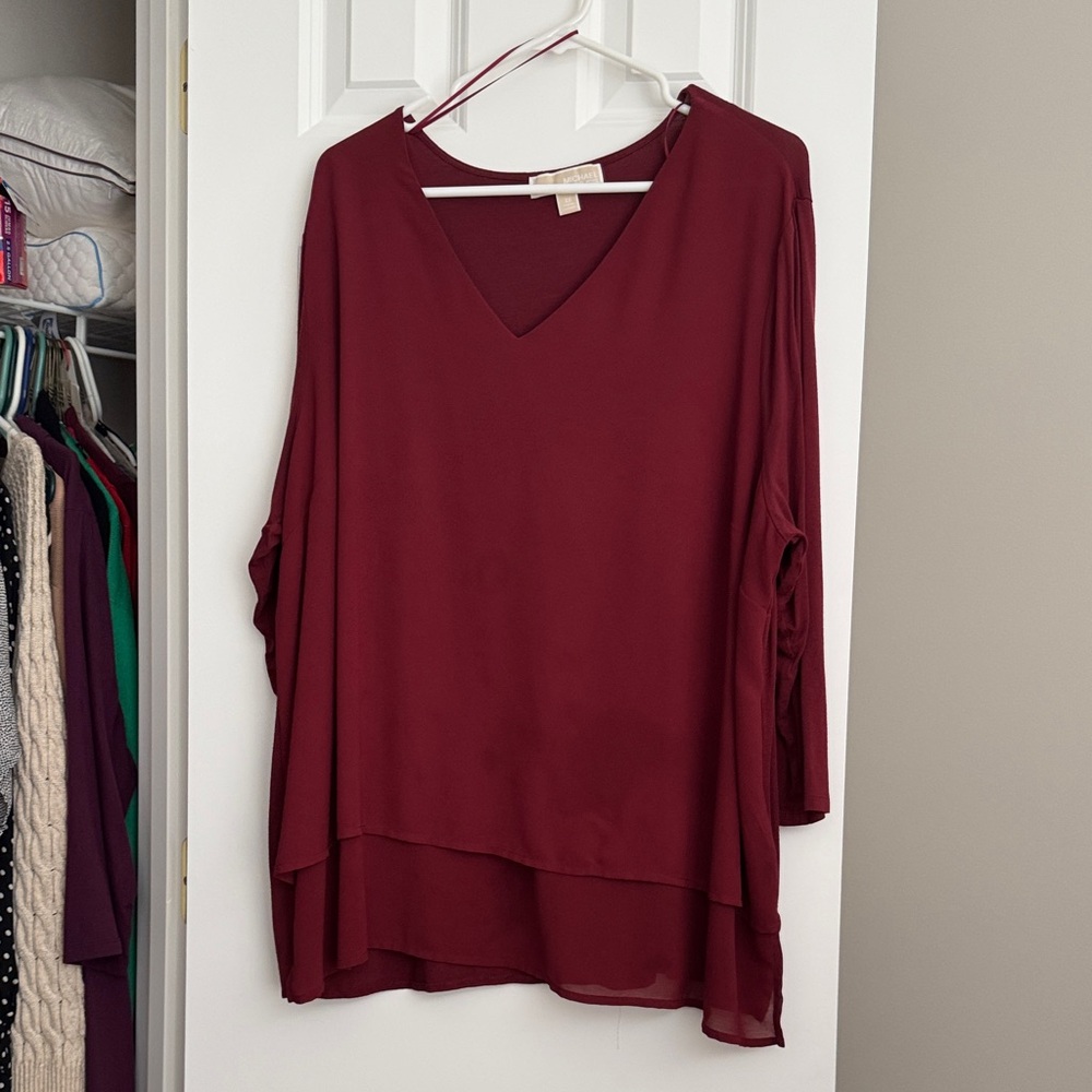Michael Kors Burgundy V-Neck Blouse